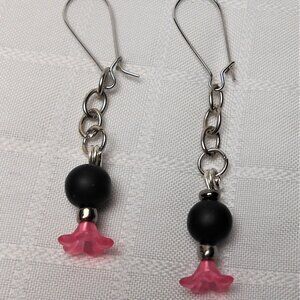 No51 Handmade earrings with flowers and frosted glass